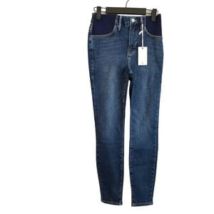 Good American Dark Blue Skinny Jeans with Navy Waist Panel